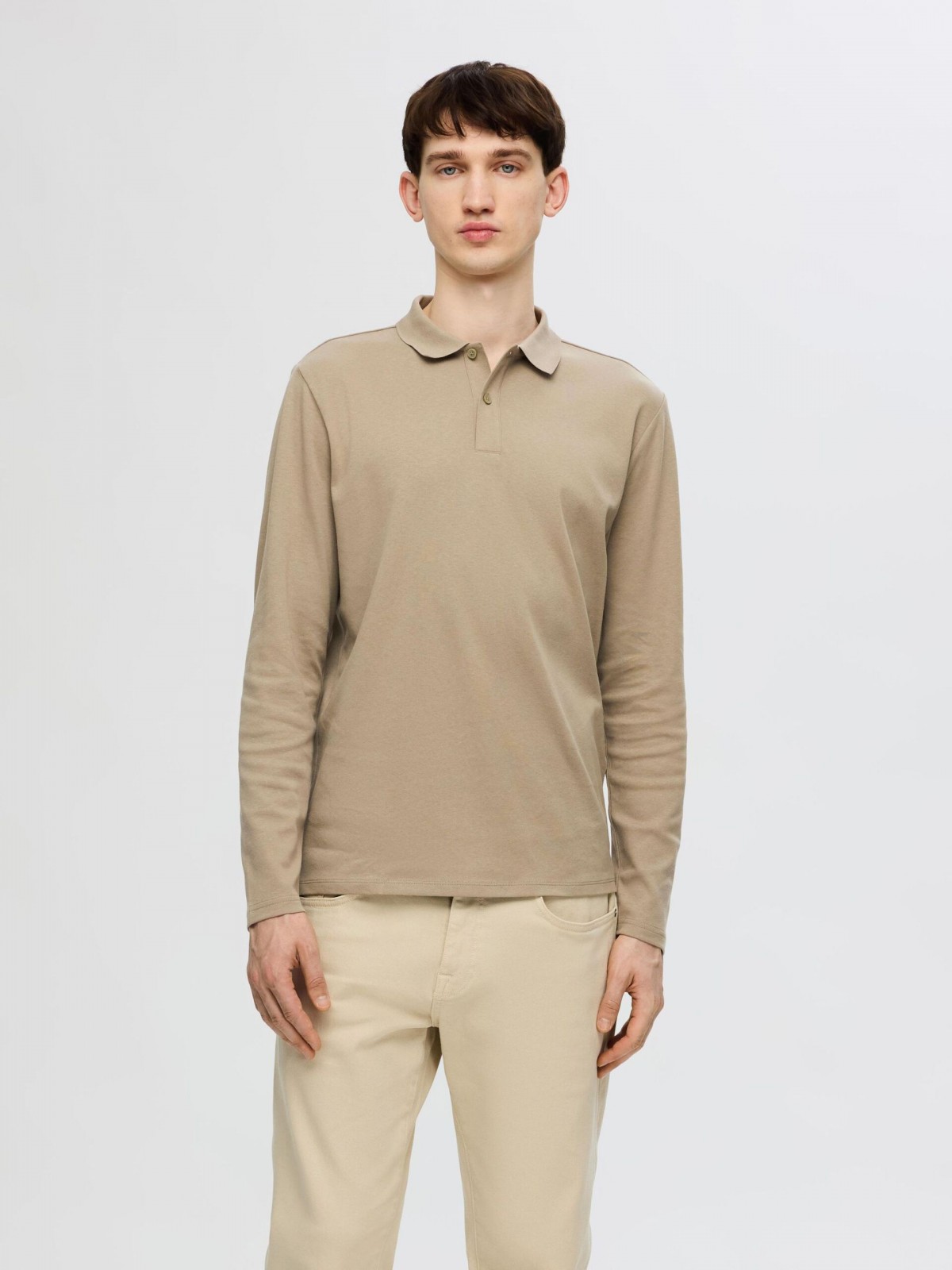 polo manga larga beige